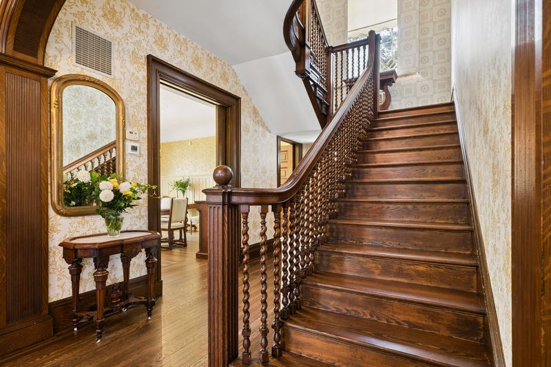 Front staircase with barley twist balusters, 700 Meade Street