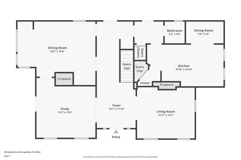 First floor plan: foyer, living room, study, dining room, kitchen, breakfast room, and powder room