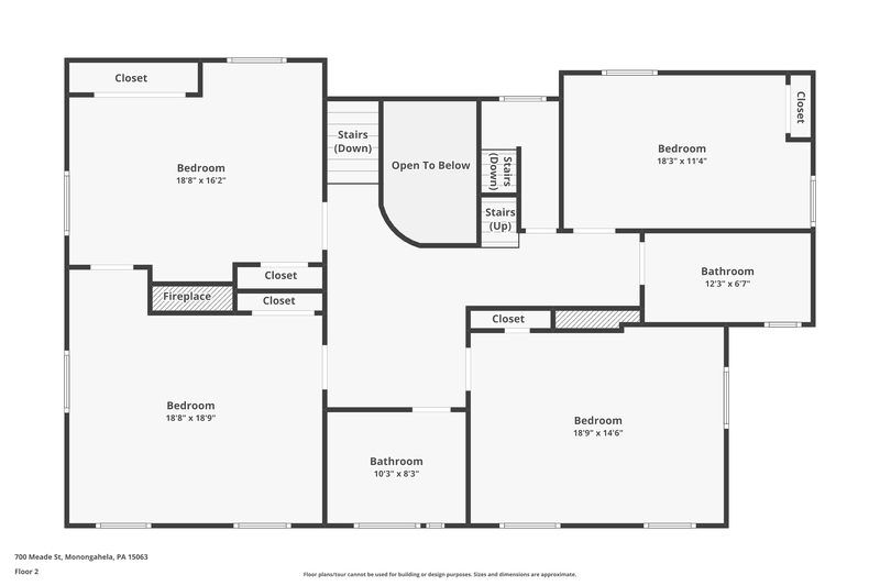 Second floor plan: four bedrooms and two baths